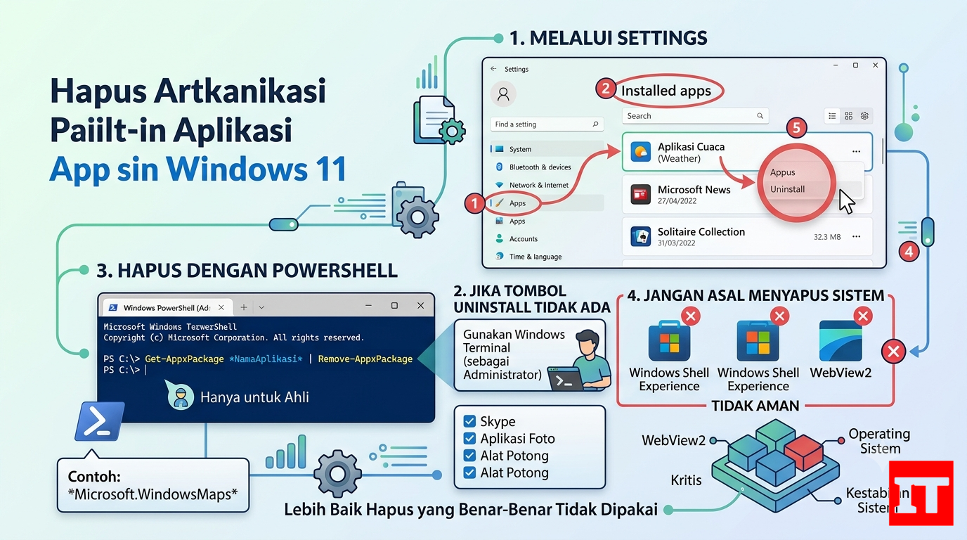 Cara menghapus aplikasi bawaan Windows 11 yang tidak diperlukan dengan aman melalui Settings dan Pow